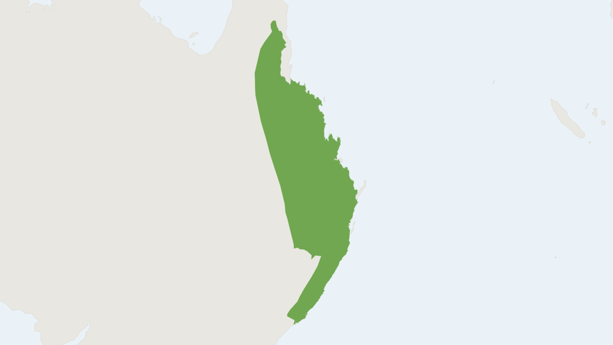 Range map of the Rufous Bettong (Aepyprymnus rufescens)