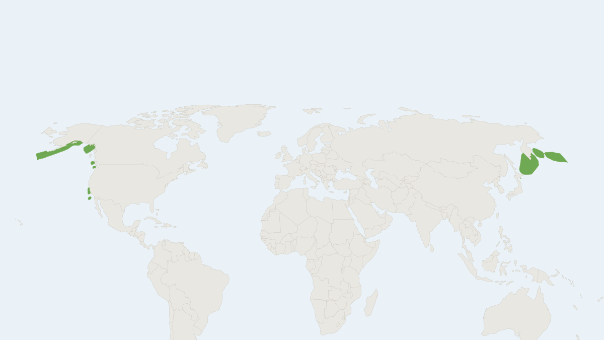 Range map of the Sea Otter (Enhydra lutris) covering Canada, Japan and Russia