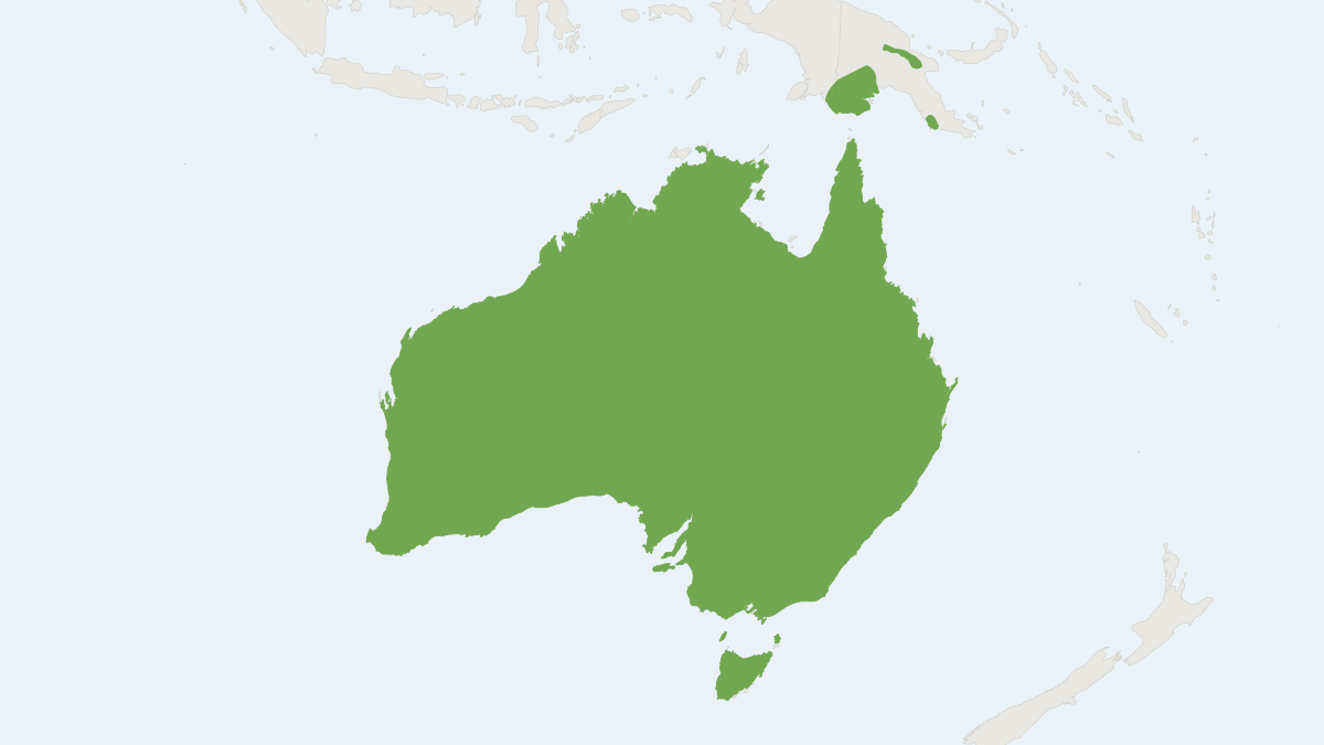 Range map of the Short-beaked Echidna (Tachyglossus aculeatus) covering Australia, Indonesia and Papua New Guinea