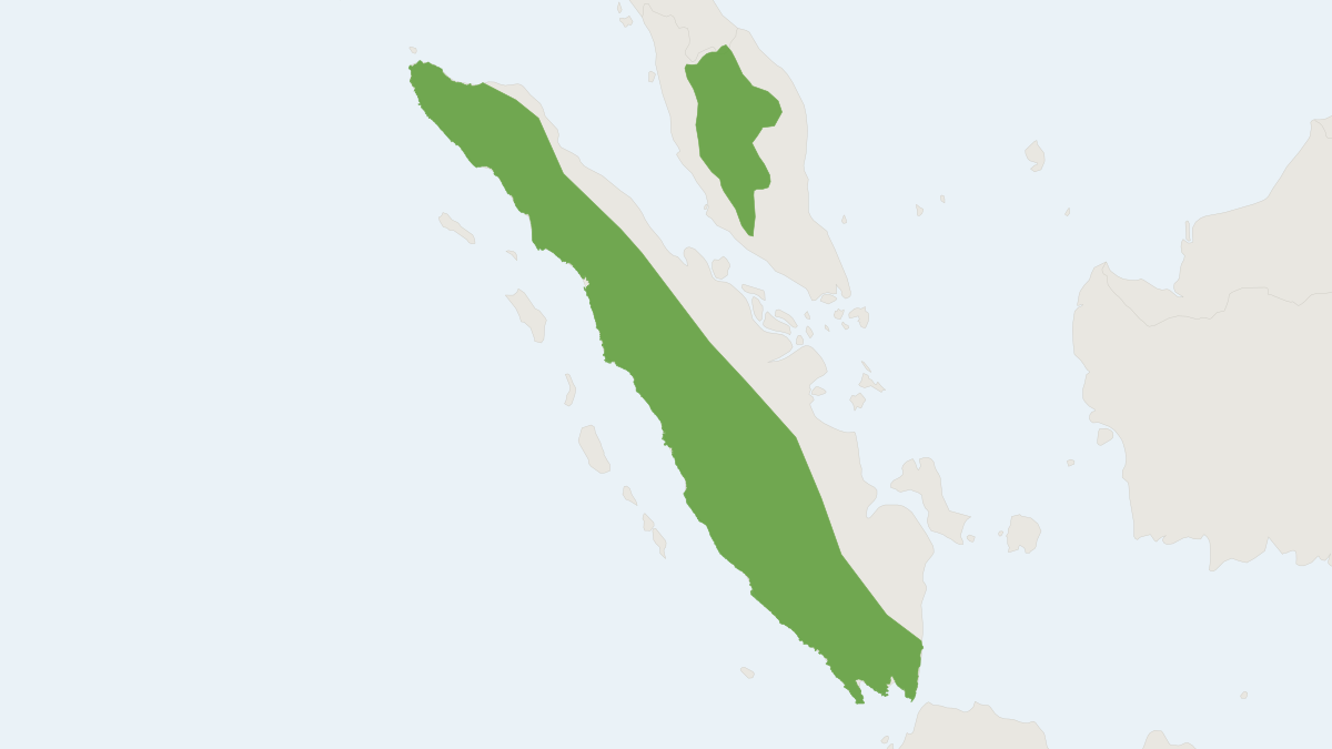 Range map of the Siamang (Symphalangus syndactylus) covering Indonesia, Malaysia and Thailand