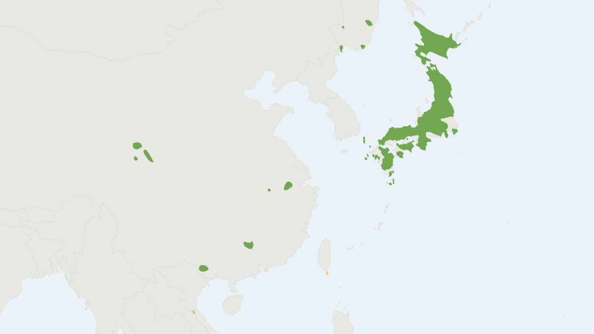 Range map of the Sika Deer (Cervus nippon) covering Austria, China and France