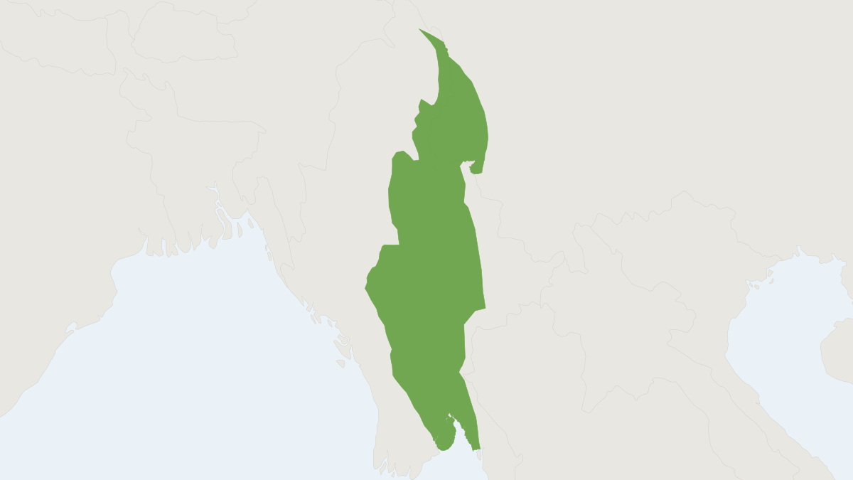 Range map of the Skywalker Hoolock Gibbon (Hoolock tianxing)