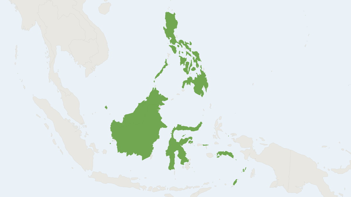 Range map of the Small Asian Sheath-tailed Bat (Emballonura alecto)