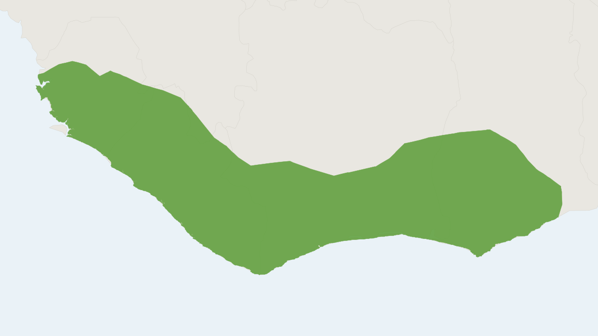 Range map of the Small Sun Squirrel (Heliosciurus punctatus)
