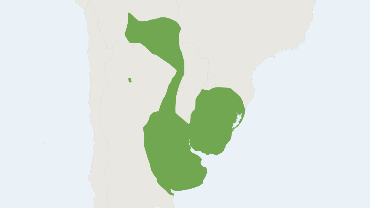 Range map of the Small Vesper Mouse (Calomys laucha) covering Argentina, Bolivia and Brazil