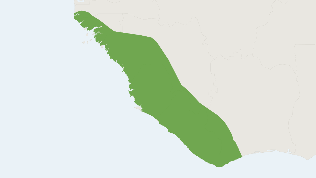 Range map of the Sooty Mangabey (Cercocebus atys)