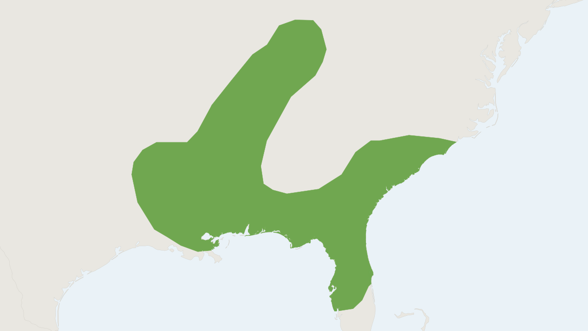 Range map of the Southeastern Myotis (Myotis austroriparius)