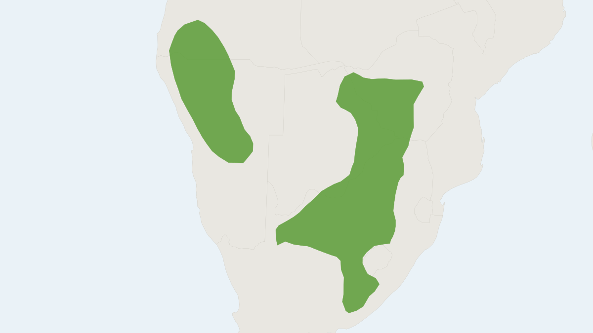 Range map of the Southern African Hedgehog (Atelerix frontalis) covering Angola, Botswana and Democratic Republic of the Cong