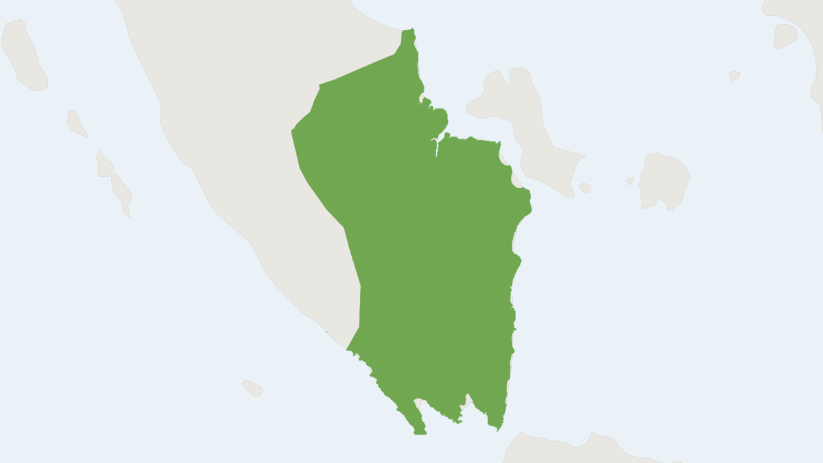 Range map of the Southern Mitered Langur (Presbytis mitrata)