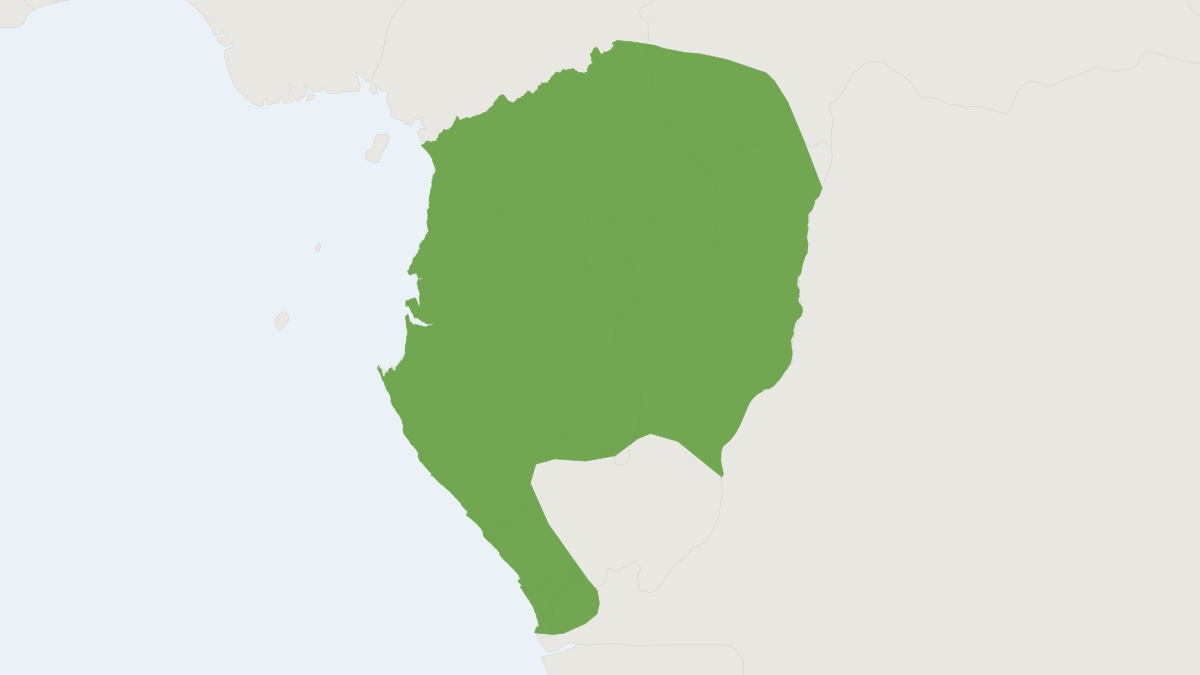Range map of the Southern Needle-clawed Galago (Euoticus elegantulus)