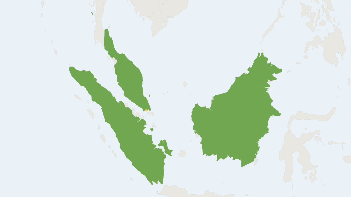 Range map of the Southern Pig-tailed Macaque (Macaca nemestrina)