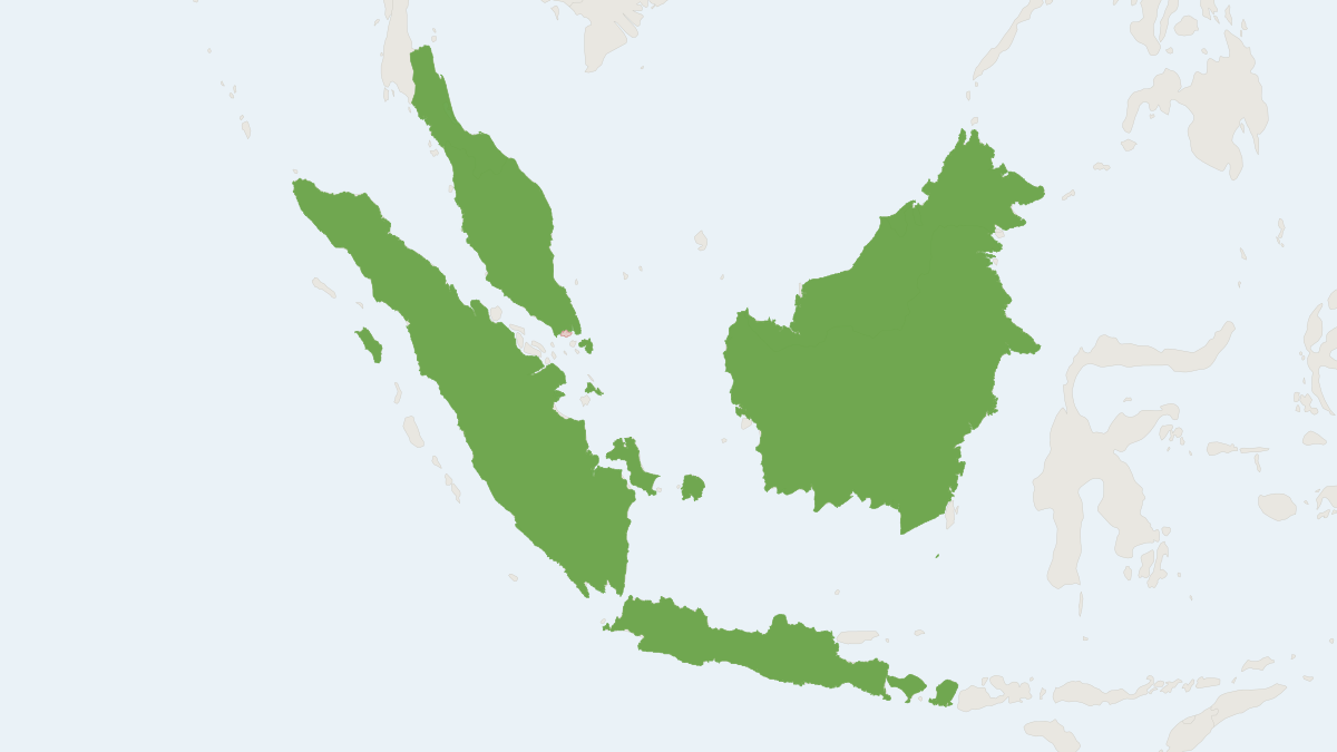 Range map of the Southern Red Muntjac (Muntiacus muntjak)
