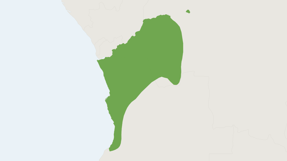 Range map of the Southern Talapoin Monkey (Miopithecus talapoin)