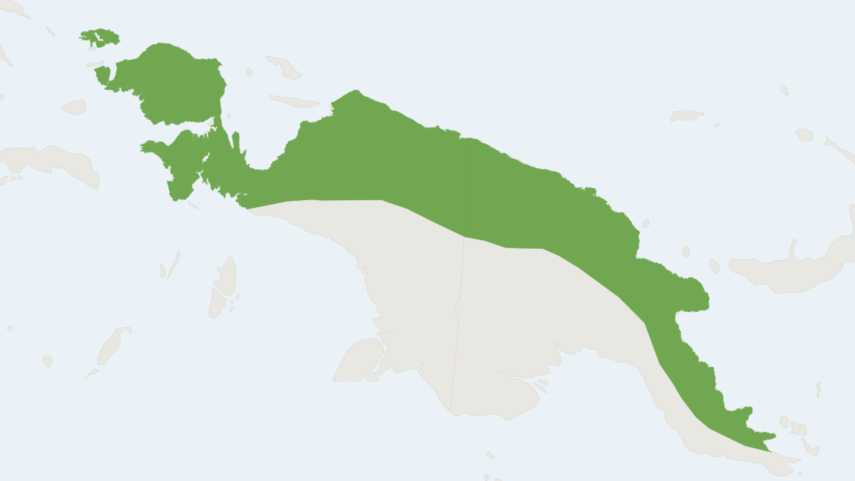 Range map of the Steadfast Tube-nosed Bat (Paranyctimene tenax)