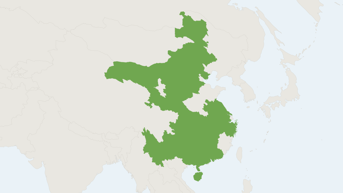 Range map of the Steppe Whiskered Bat (Myotis davidii)