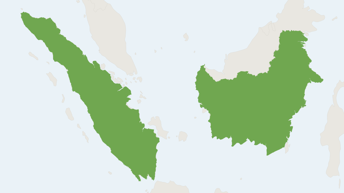 Range map of the Sumatran Rhinoceros (Dicerorhinus sumatrensis) covering Bhutan, India and Indonesia