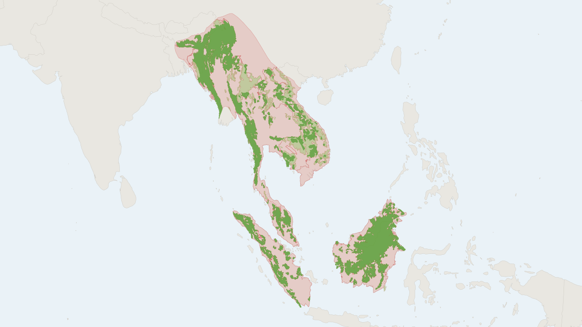Range map of the Sun Bear (Helarctos malayanus) covering Brunei, Cambodia and Indonesia
