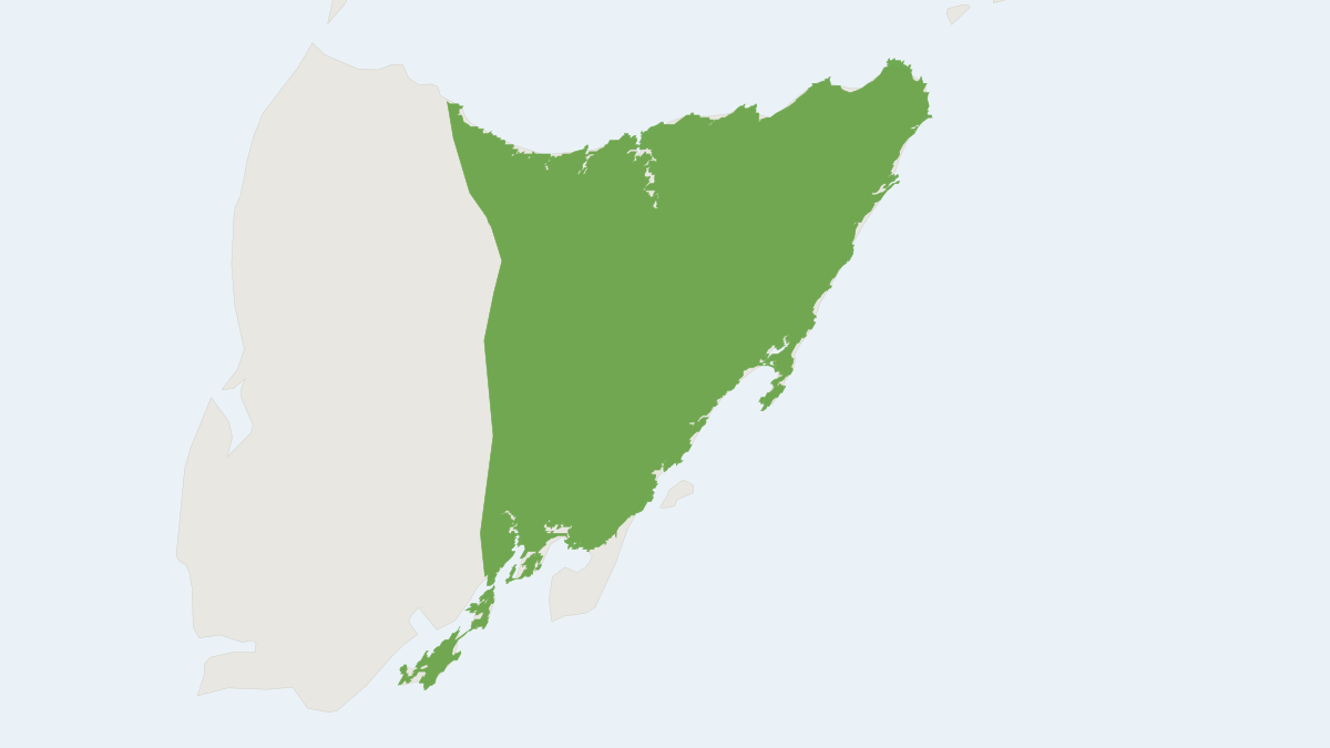 Range map of the Tasmanian Bettong (Bettongia gaimardi) covering Australia and United Kingdom