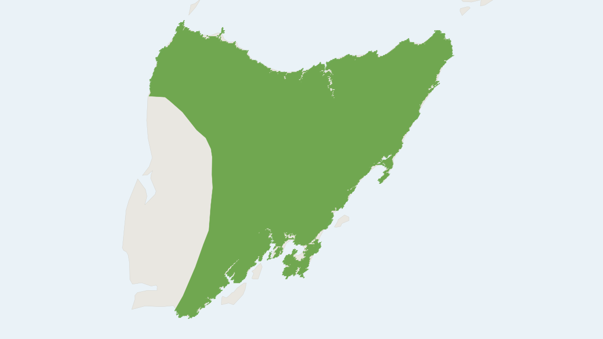 Range map of the Tasmanian Long-eared Bat (Nyctophilus sherrini)