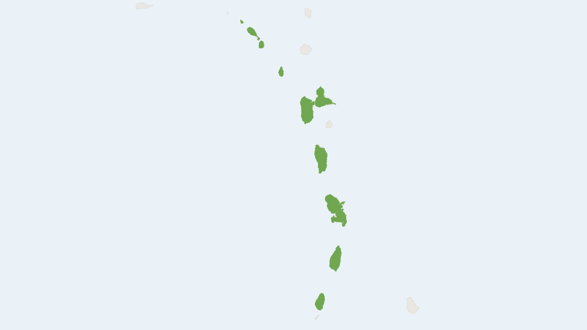 Range map of the Tree Bat (Ardops nichollsi) covering Barbados, Dominica and St. Lucia