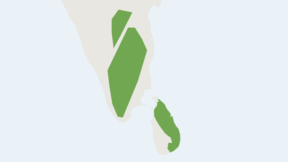 Range map of the Tufted Gray Langur (Semnopithecus priam)