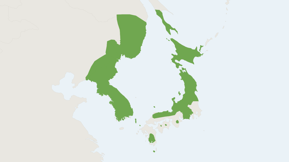 Range map of the Ussuri Tube-nosed Bat (Murina ussuriensis)