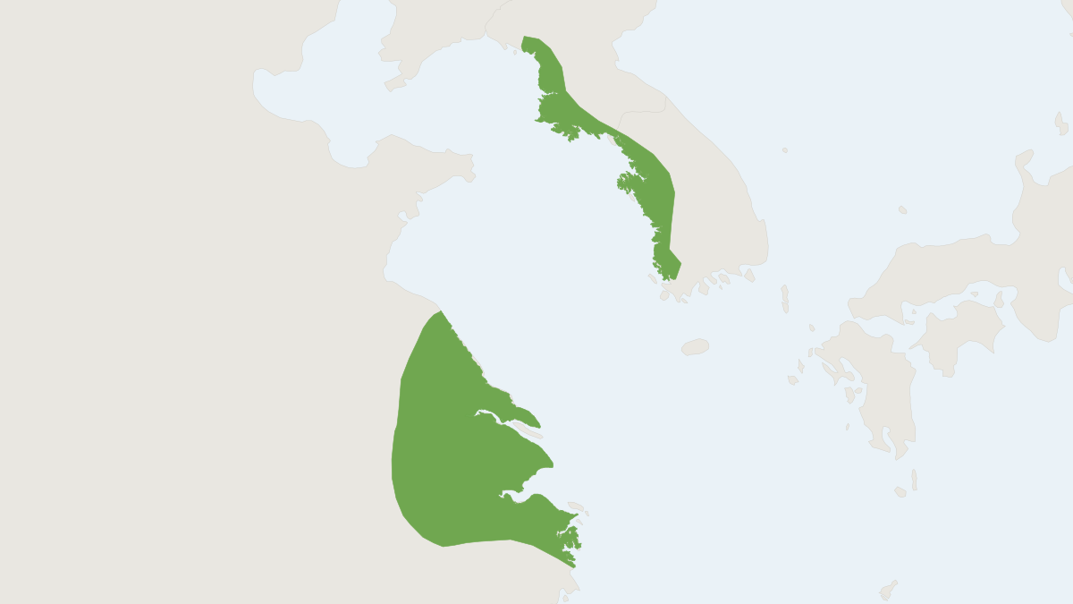 Range map of the Water Deer (Hydropotes inermis)
