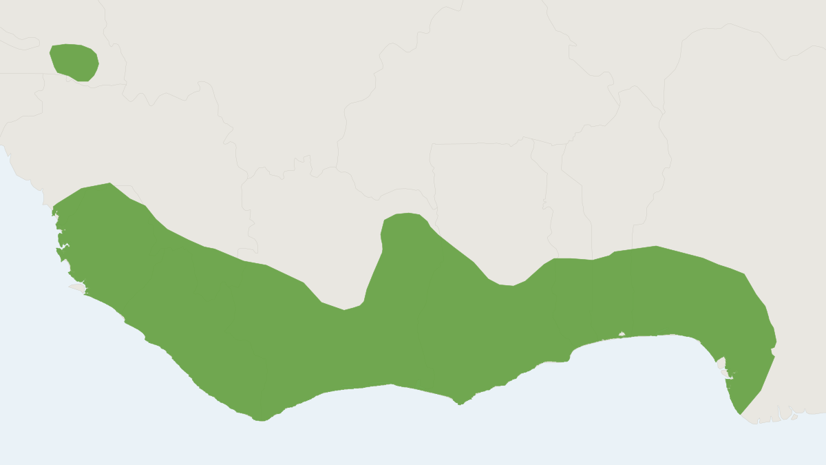 Range map of the West African Potto (Perodicticus potto)