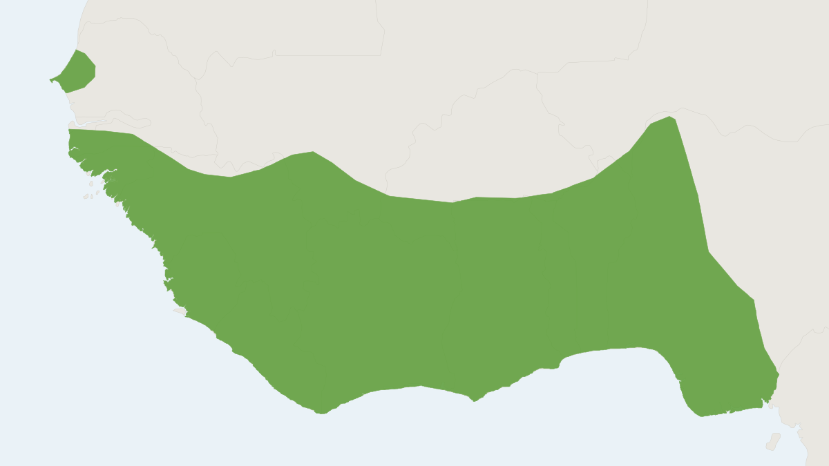 Range map of the West African Shaggy Rat (Dasymys rufulus)
