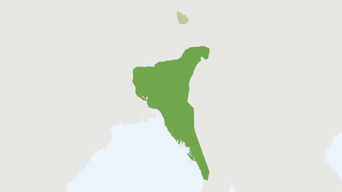 Range map of the Western Hoolock Gibbon (Hoolock hoolock)
