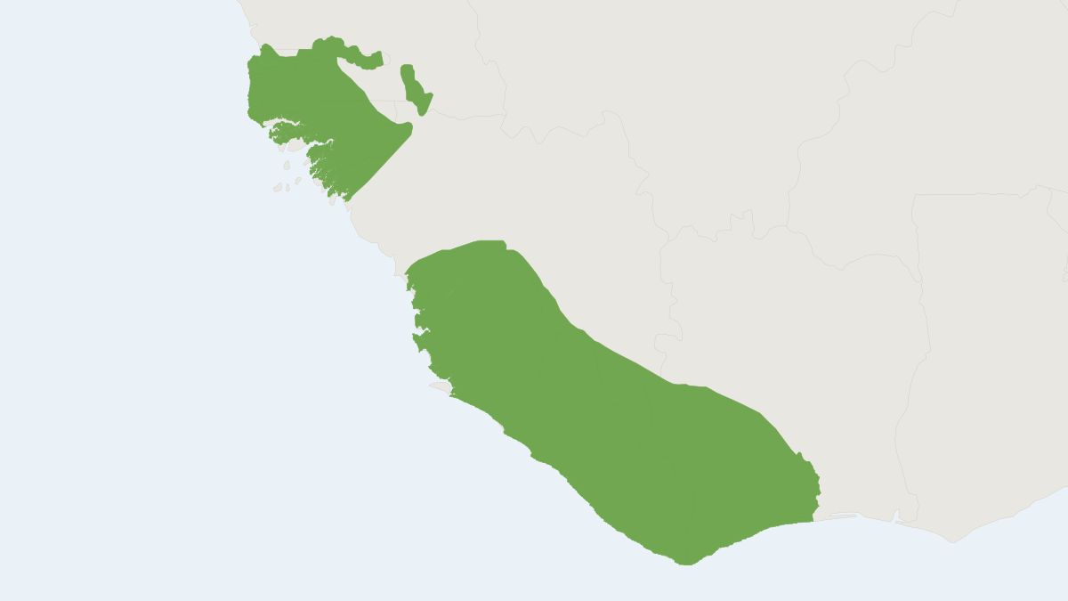 Range map of the Western Red Colobus (Piliocolobus badius)