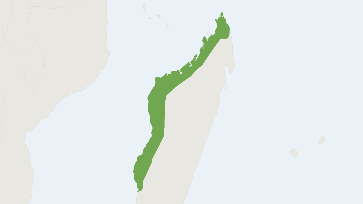 Range map of the Western Sheath-tailed Bat (Paremballonura tiavato)