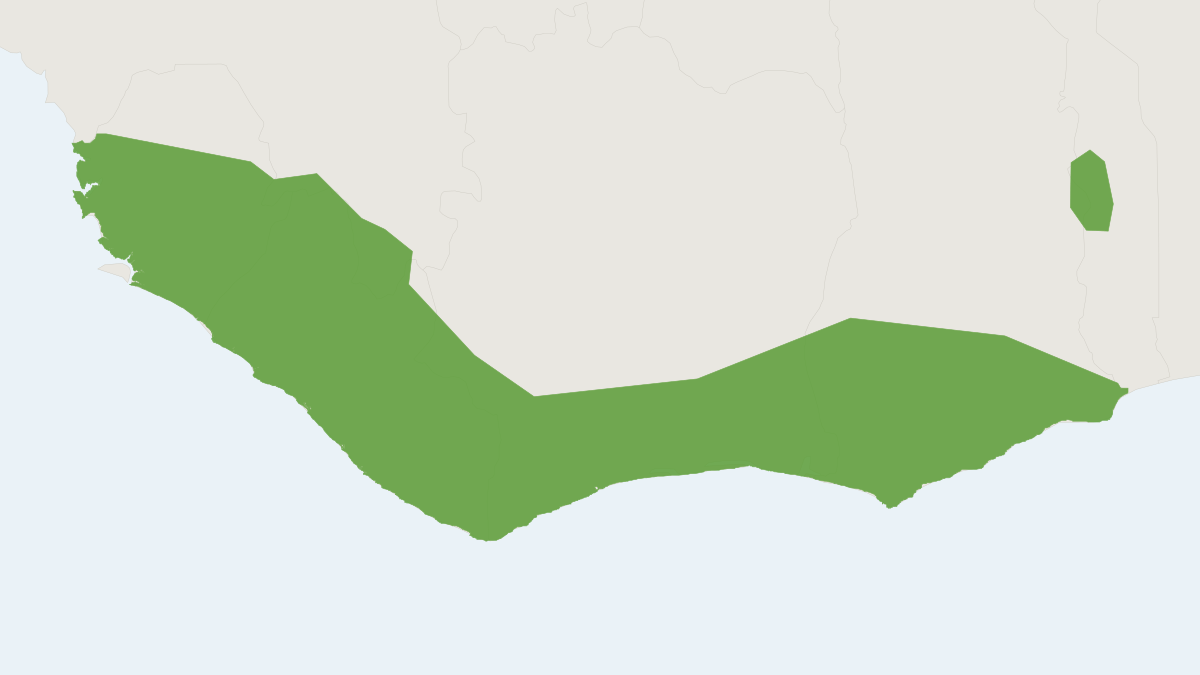 Range map of the Western Woermann’s Fruit Bat (Megaloglossus azagnyi)