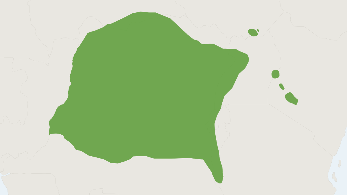 Range map of the Weyns's Duiker (Cephalophus weynsi) covering Democratic Republic of the Congo, Kenya and Rwanda