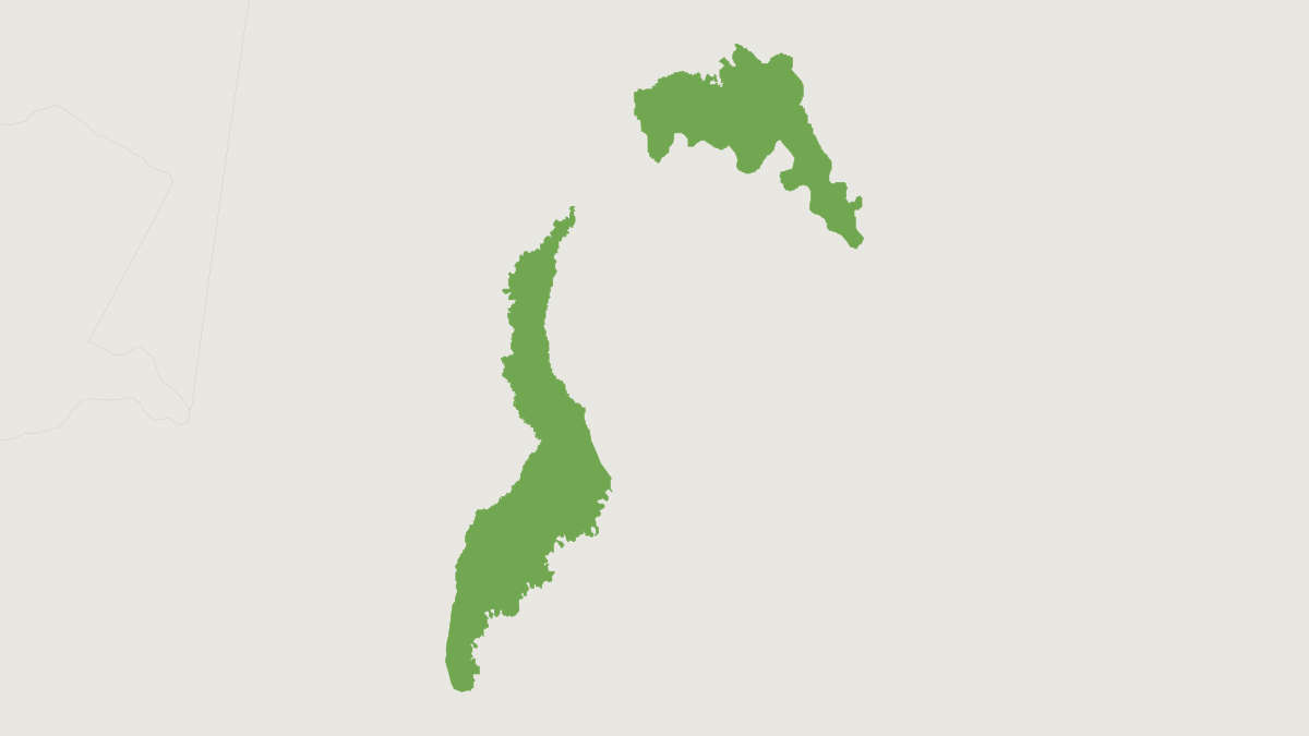 Range map of the White Bald-headed Uakari (Cacajao calvus) covering Brazil and Peru