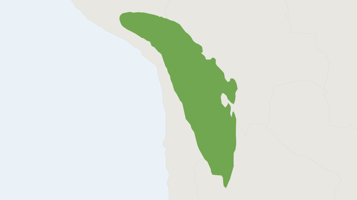 Range map of the White-bellied Grass Mouse (Akodon albiventer) covering Argentina, Bolivia and Chile