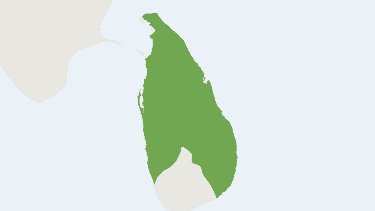 Range map of the White-spotted Chevrotain (Moschiola meminna)