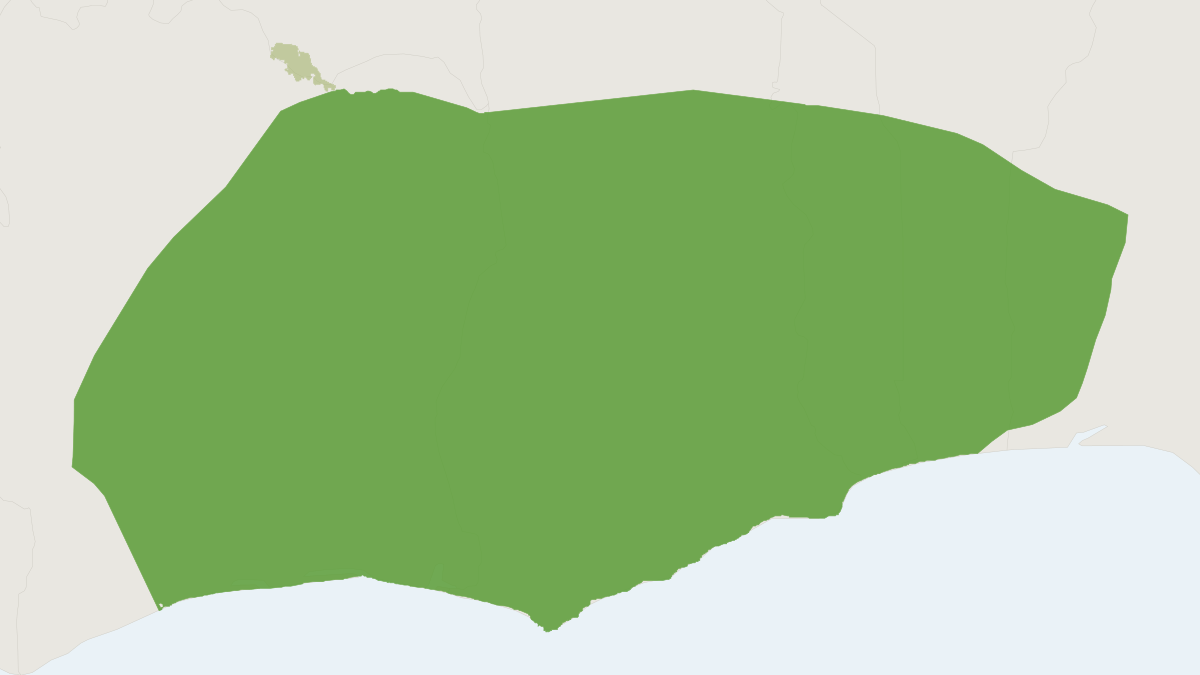 Range map of the White-thighed Colobus (Colobus vellerosus) covering Benin, Ghana and Ivory Coast
