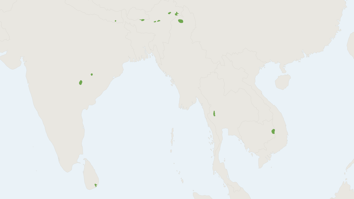 Range map of the Wild Water Buffalo (Bubalus arnee) covering Bhutan, Cambodia and India
