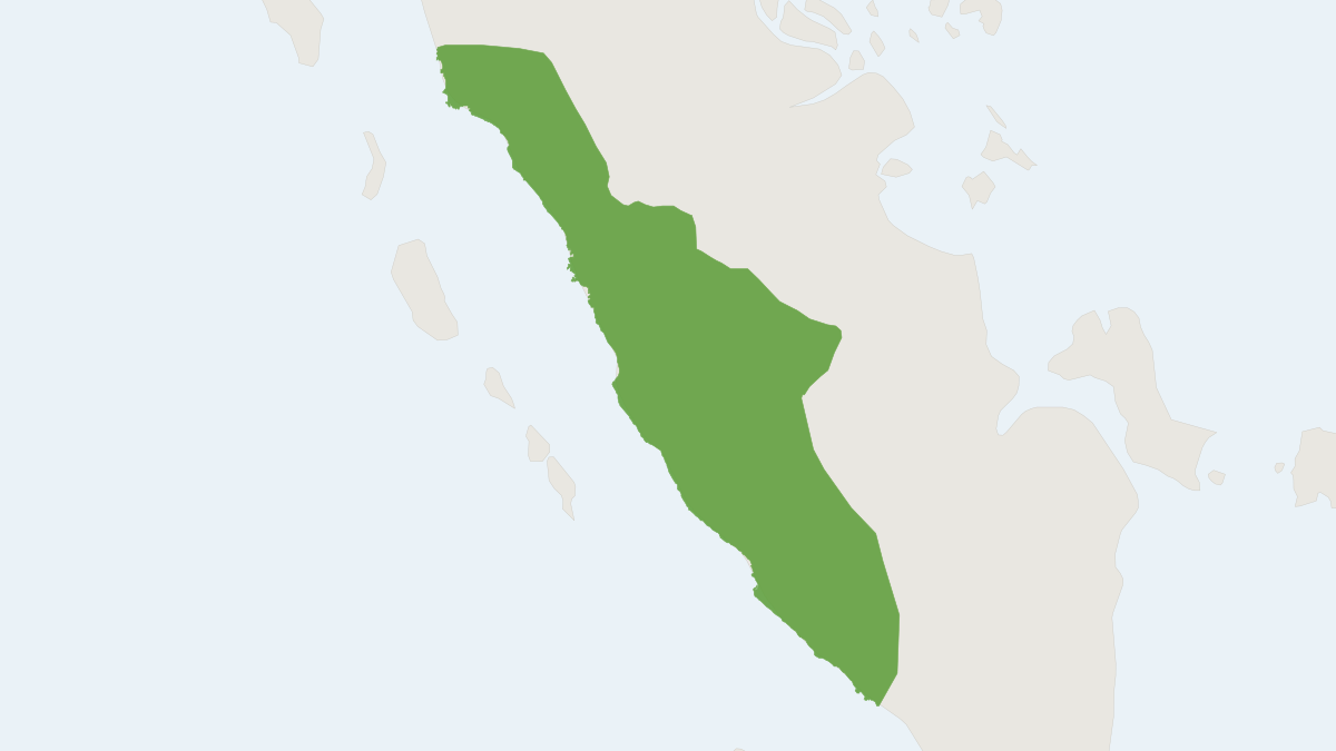 Range map of the Yellow-handed Mitered Langur (Presbytis melalophos)