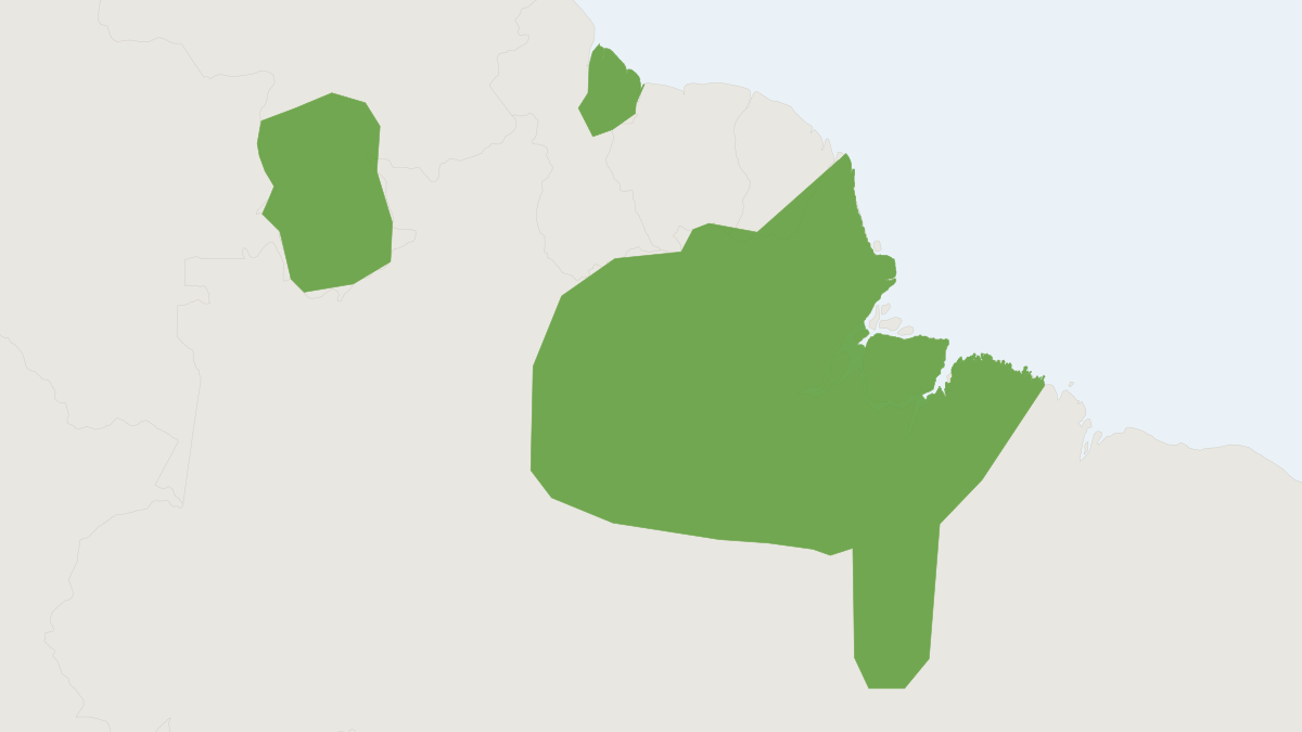 Range map of the Yellow-throated Squirrel (Sciurus gilvigularis)