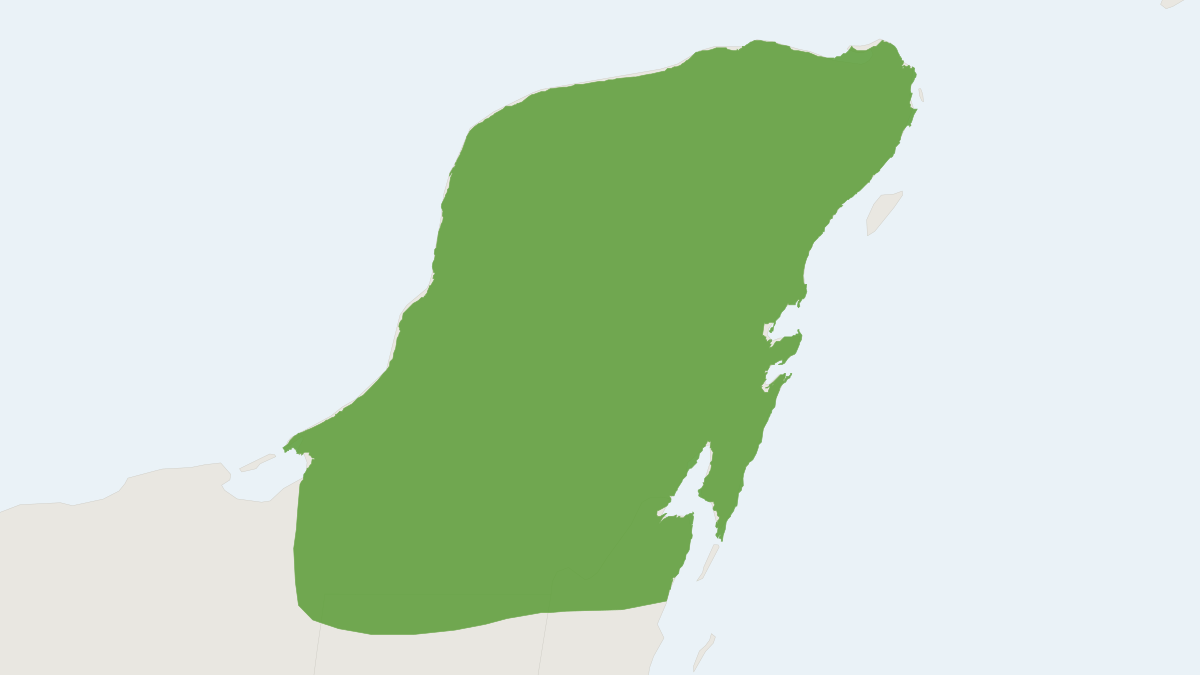 Range map of the Yucatan Yellow Bat (Rhogeessa aeneus)