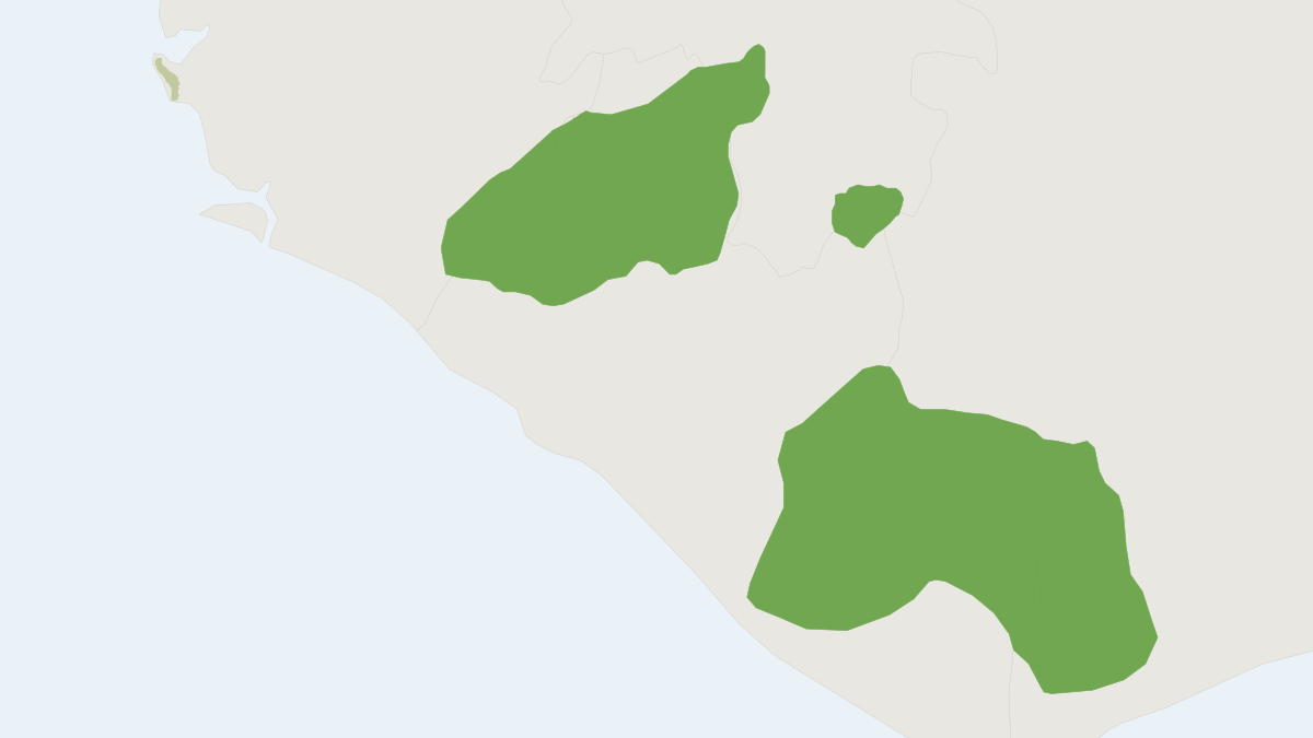 Range map of the Zebra Duiker (Cephalophus zebra) covering Guinea, Ivory Coast and Liberia